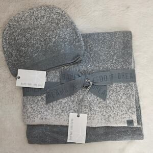 Barefoot Dreams CozyChic Lite Confetti Scarf Beanie Set Smokey Green Gray NWT
